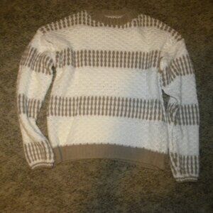 Women Size Medium - Tan & White Pullover Sweater by Shein